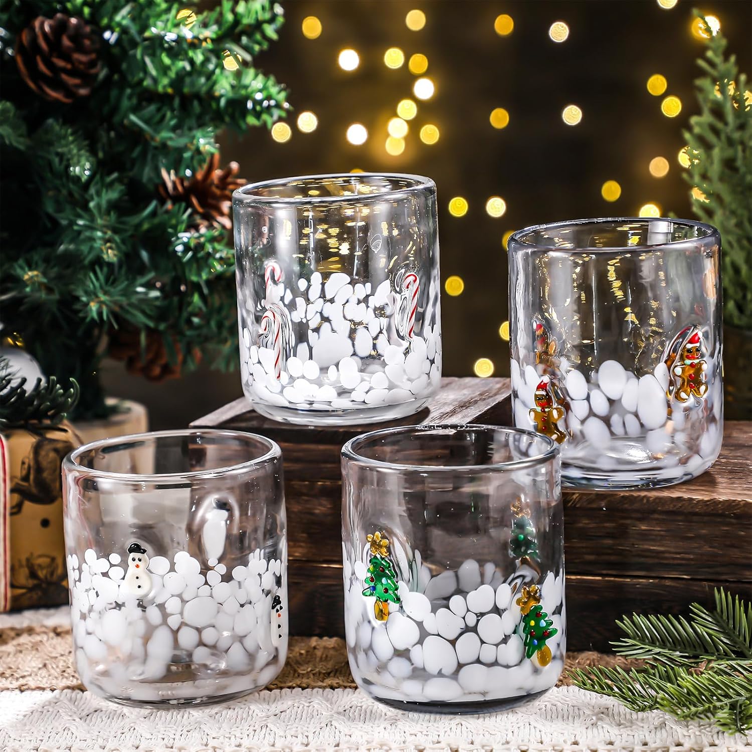 Kit Copos de Vidro Natalinos – 4 Peças