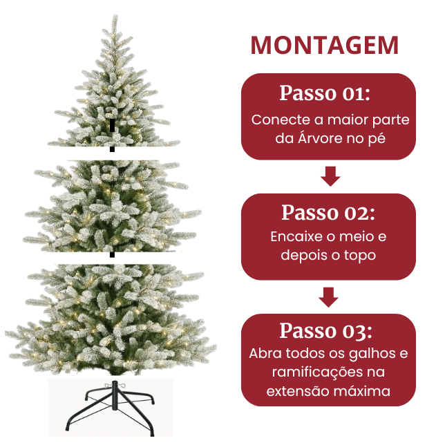 Árvore de Natal Nevada 2,10m de Altura - 1.286 Galhos - com luzes LED