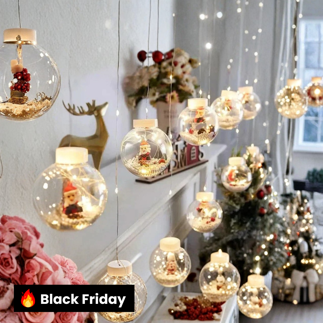 Cortina de Luzes em LED Globos Decoração de Natal