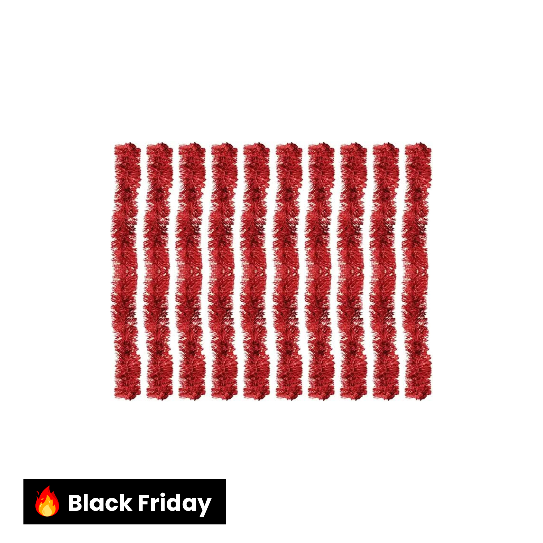 Kit 10 Festão Metalizado 7 Fitas 5cm X 2 Metros Decoração Natalina Enfeite Natal Festa (Vermelho)