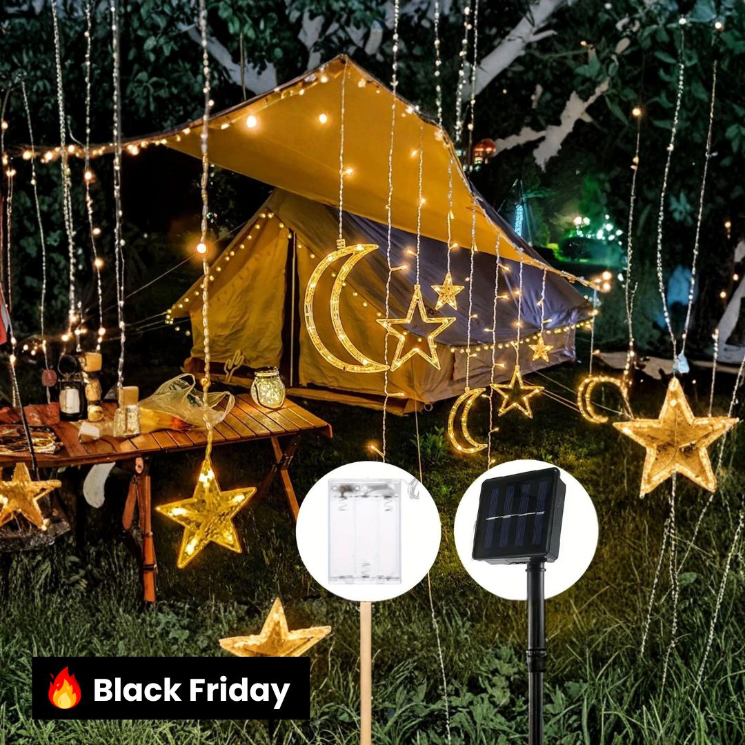 Luzes de Fada Estrela e Lua LED Solar - Encanto Natalino