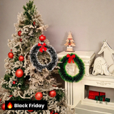 2 Guirlandas Enfeites Porta Natalino Nevada e Verde Laço 26 CM