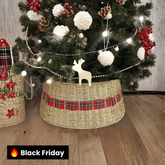 Saia Árvore de Natal Base Rústica com Xadrez 60x40x20cm