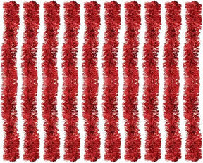 Kit 10 Festão Metalizado 7 Fitas 5cm X 2 Metros Decoração Natalina Enfeite Natal Festa (Vermelho)