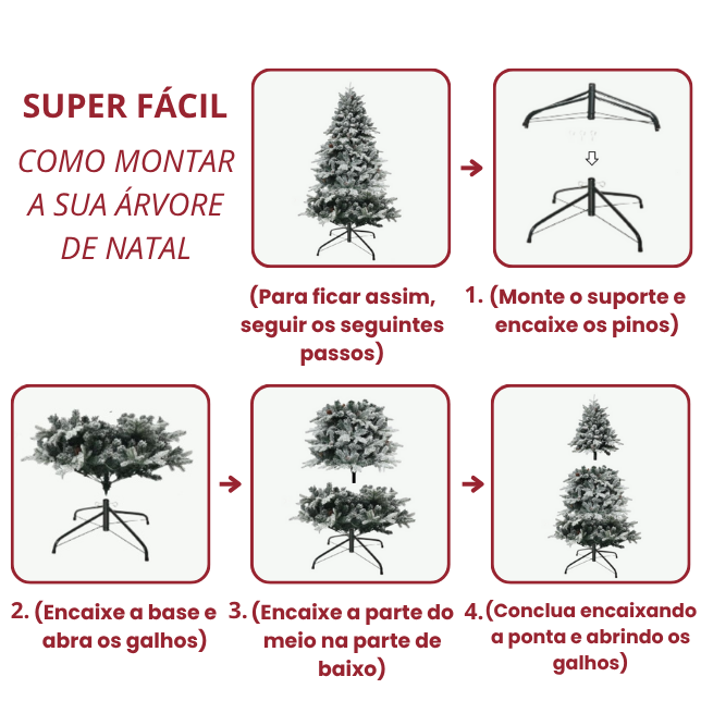 Árvore de Natal Nevada 2,10m de Altura - 1.286 Galhos - com luzes LED