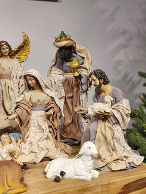 Presépio em Resina com Tecido Natural • 11 Peças • 40cm