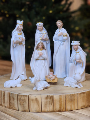 PRESÉPIO EM RESINA BRANCO 9 PÇS
