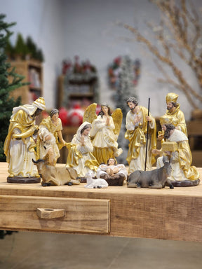 PRESÉPIO EM RESINA 11 PÇS DOURADO LUXO